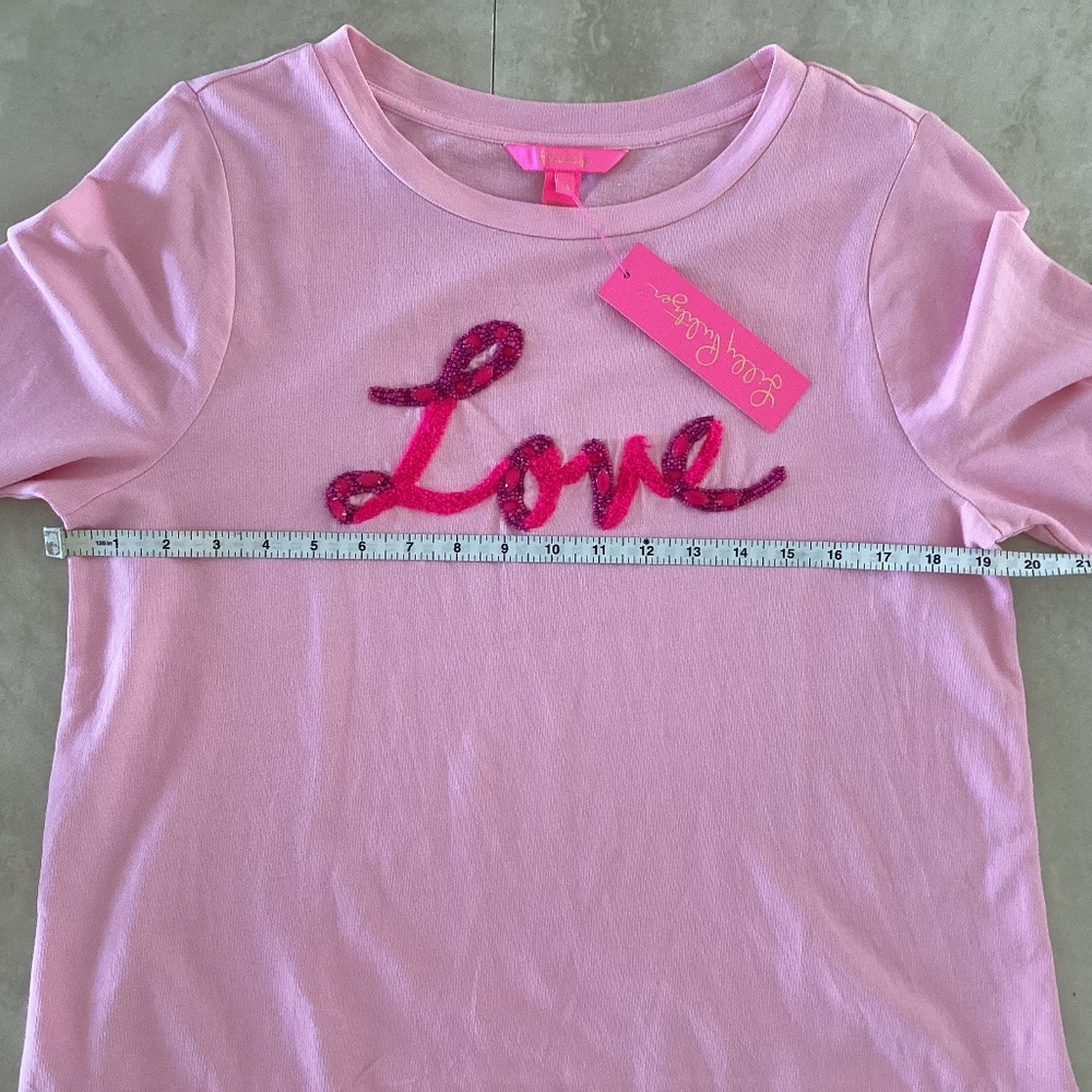 Lilly Pulitzer Cotton Rami Sweatshirt Pink Blossom 💕Love Graphic Embroidered M - Picture 12 of 14
